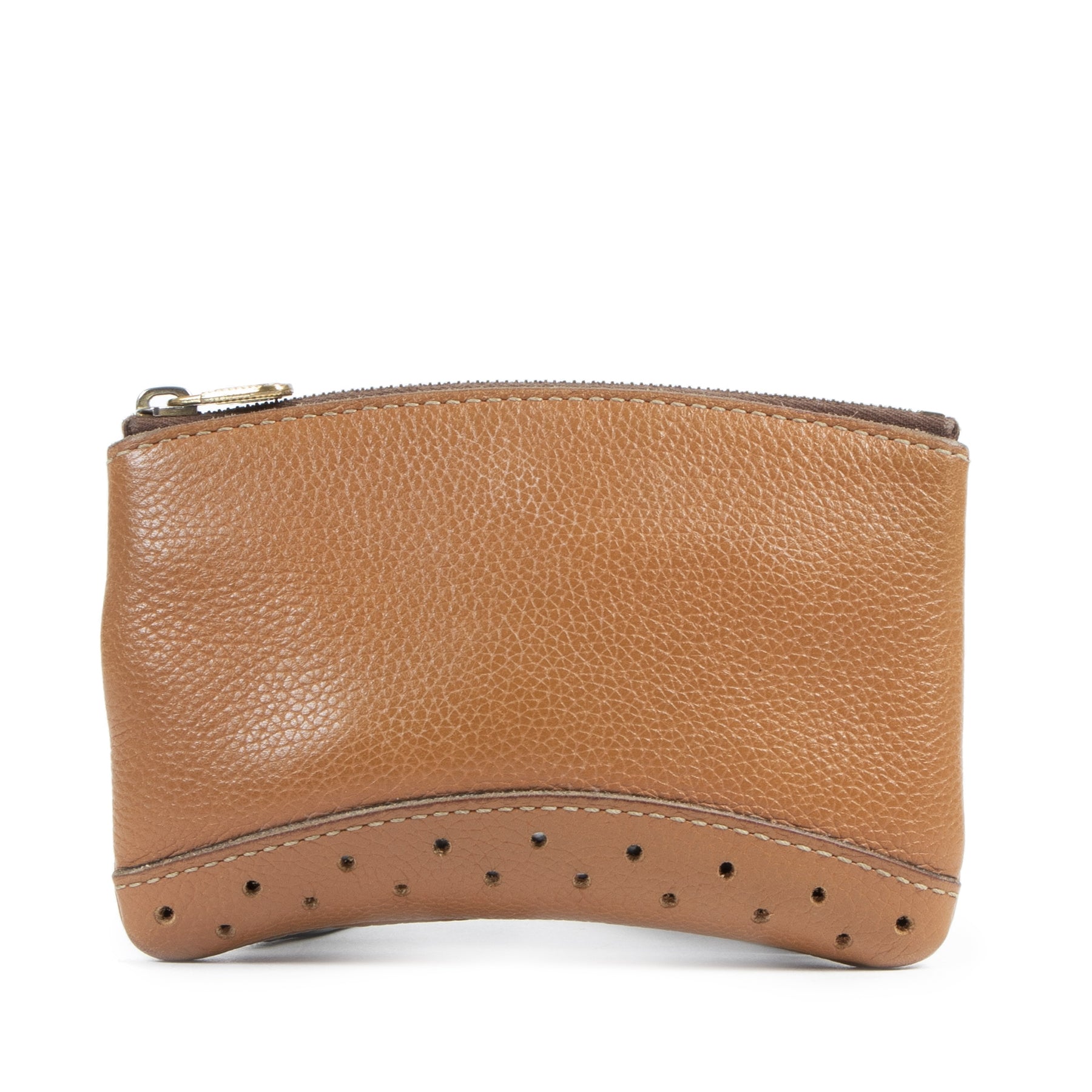 Authentieke Tweedehands Delvaux Cognac Perforated Card Case juiste prijs veilig online shoppen luxe merken webshop winkelen Antwerpen België mode fashion