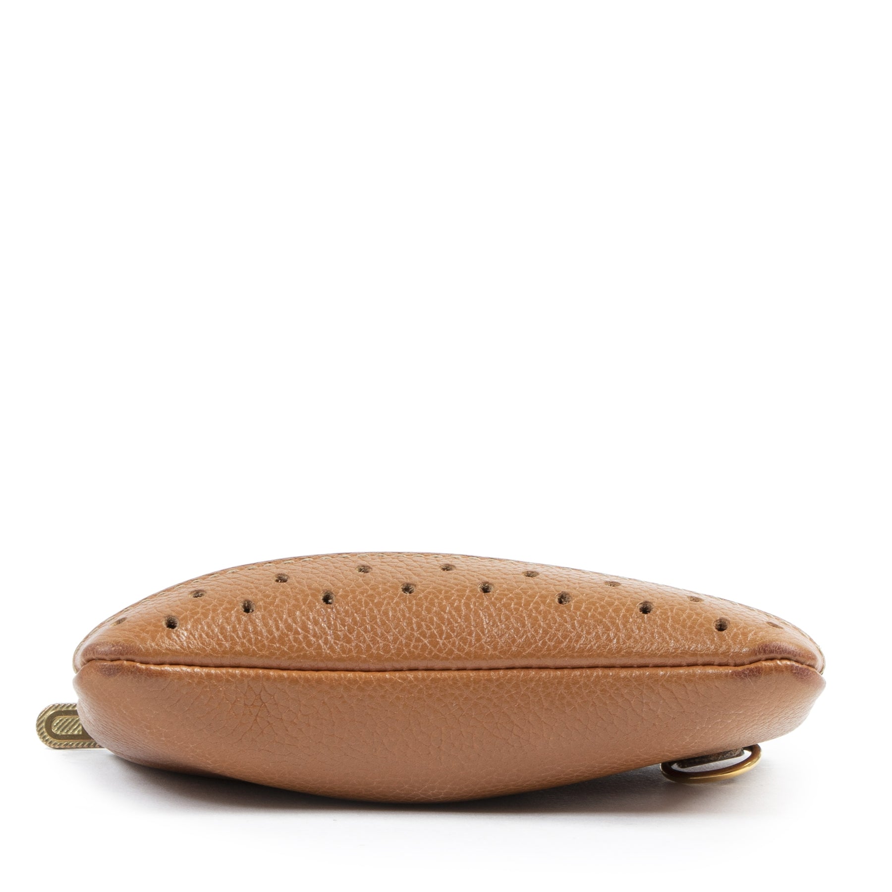 Authentieke Tweedehands Delvaux Cognac Perforated Card Case juiste prijs veilig online shoppen luxe merken webshop winkelen Antwerpen België mode fashion