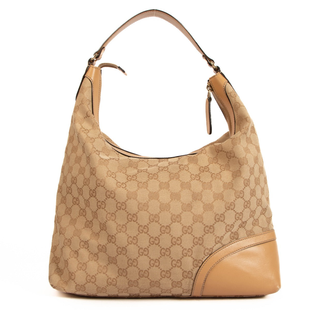 Sac Hobo moyen Gucci en toile GG beige avec mors et pompon