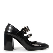 Buy an authentic second hand Prada Black Leather Mary Jane Double Belt Buckle Heels - Size 36 in very good condition at Labellov