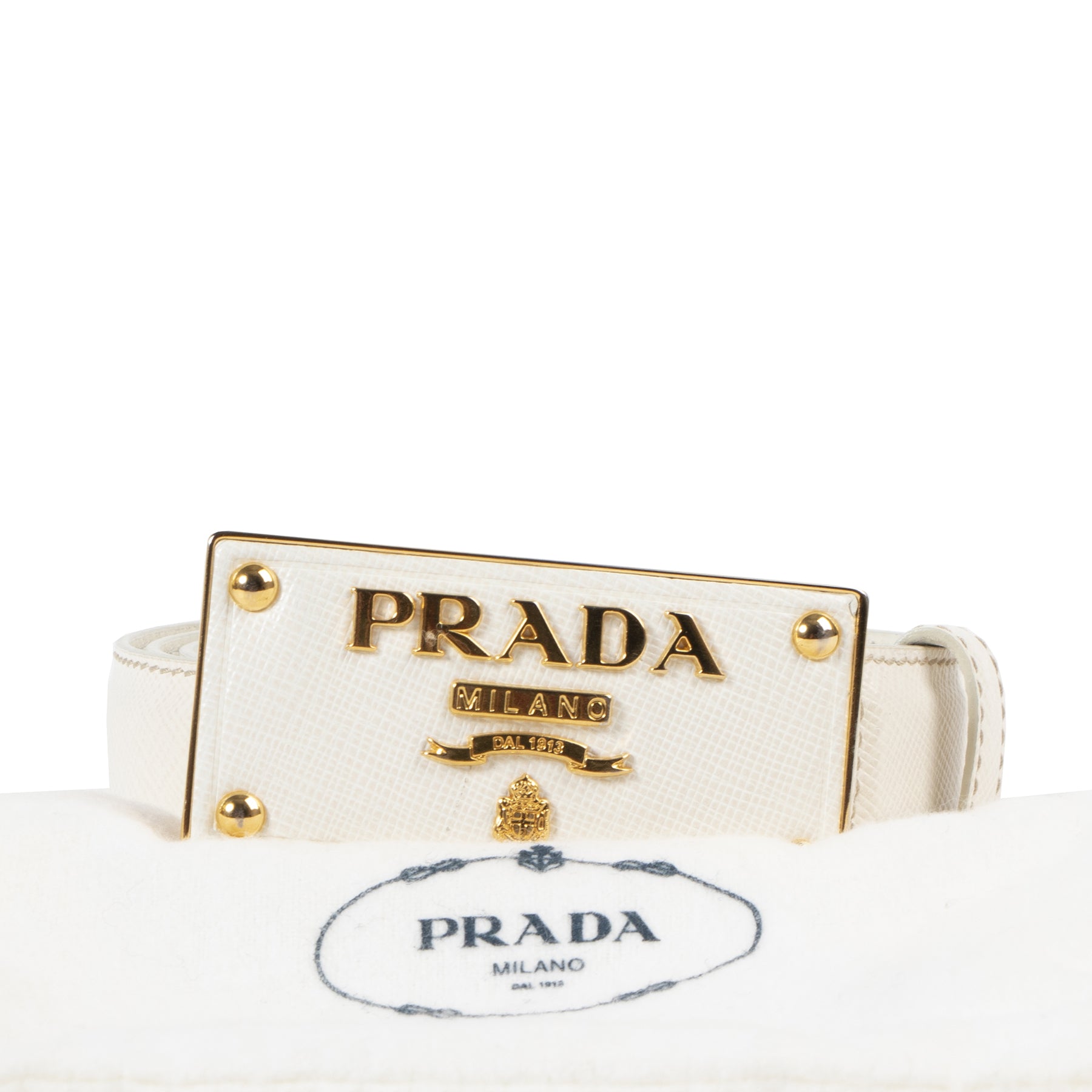 Prada White Saffiano Leather Belt