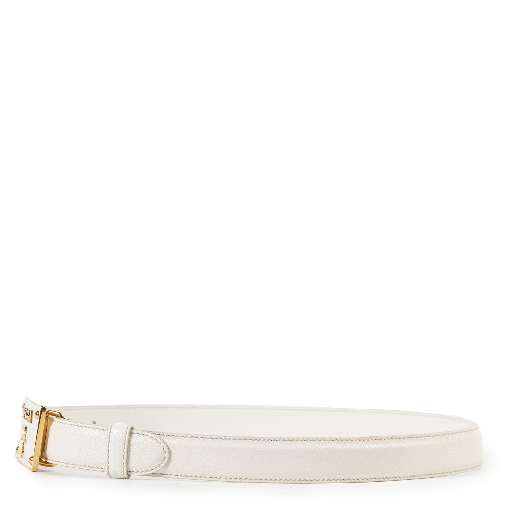 We buy and sell your authentic designer Prada White Saffiano Leather Belt