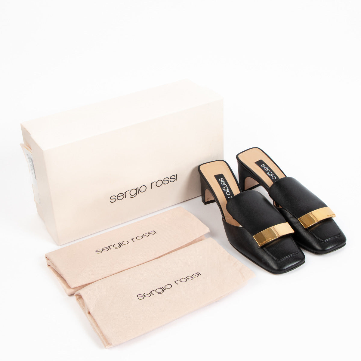 Sergio Rossi Black Leather Mules - size 36.5