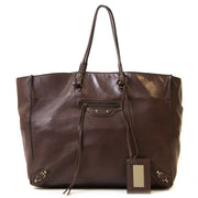 Authentieke Tweedehands Balenciaga Burgundy Leather Papier Bag PM juiste prijs veilig online shoppen luxe merken webshop mode fashion winkelen Antwerpen België