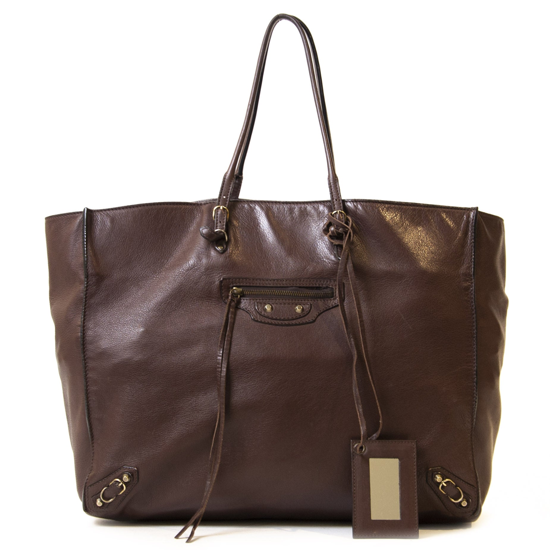 Authentieke Tweedehands Balenciaga Burgundy Leather Papier Bag PM juiste prijs veilig online shoppen luxe merken webshop mode fashion winkelen Antwerpen België