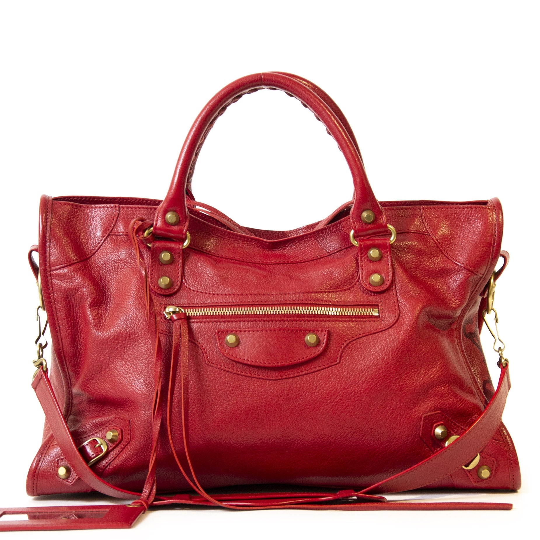 Authentieke Tweedehands Balenciaga Red Leather City Bag juiste prijs veilig online shoppen winkelen Antwerpen België mode fashion luxe merken
