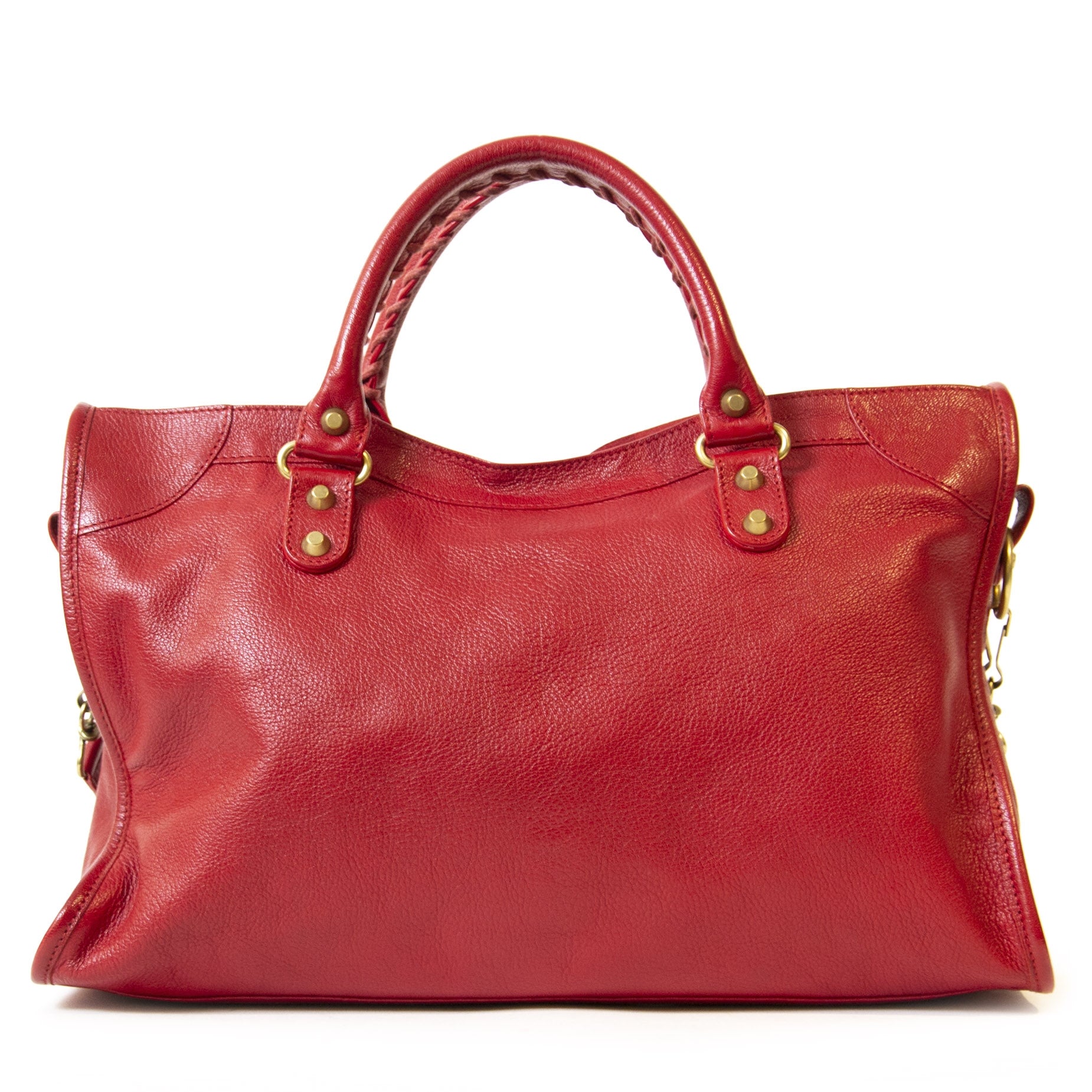 Authentieke Tweedehands Balenciaga Red Leather City Bag juiste prijs veilig online shoppen winkelen Antwerpen België mode fashion luxe merken