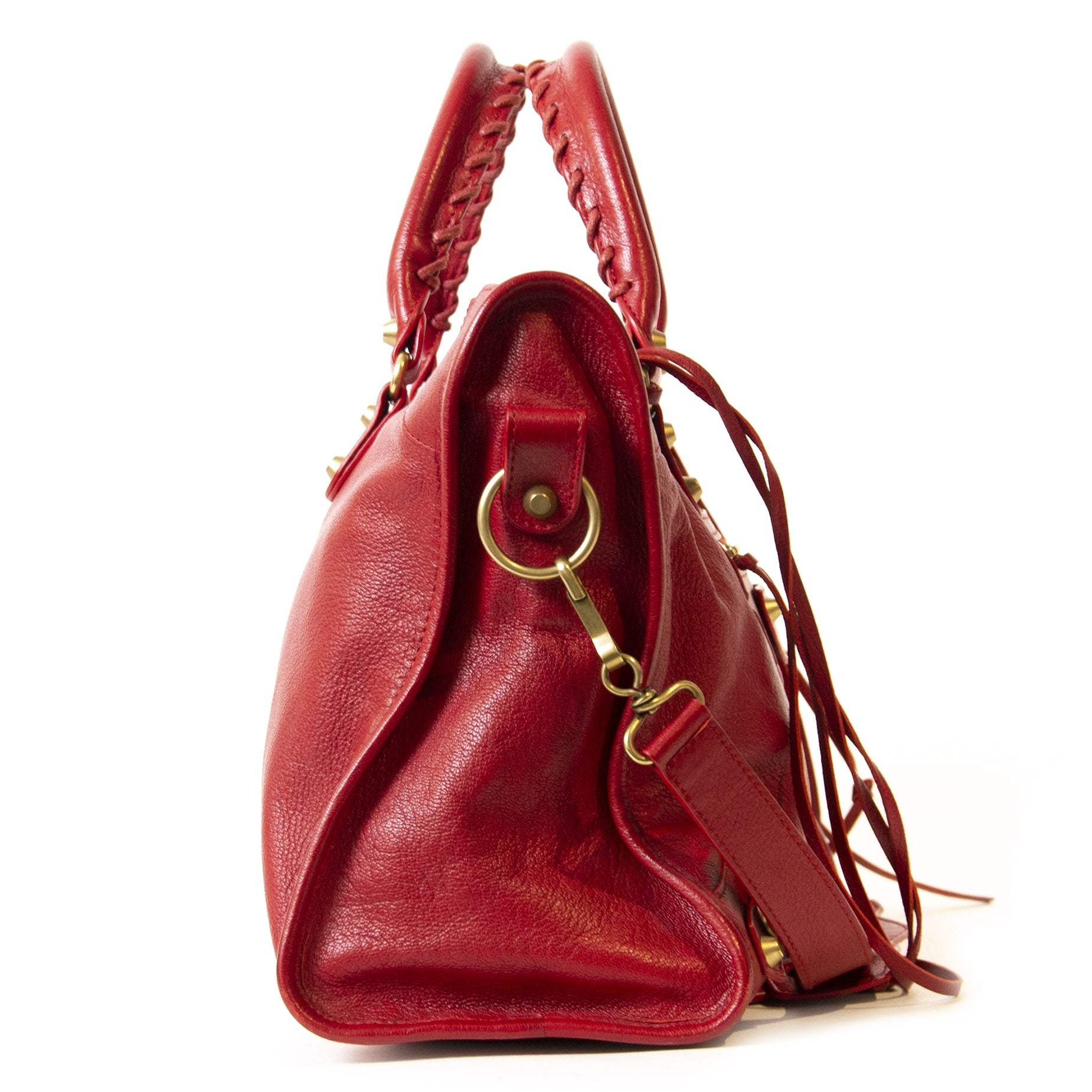 Authentieke Tweedehands Balenciaga Red Leather City Bag juiste prijs veilig online shoppen winkelen Antwerpen België mode fashion luxe merken