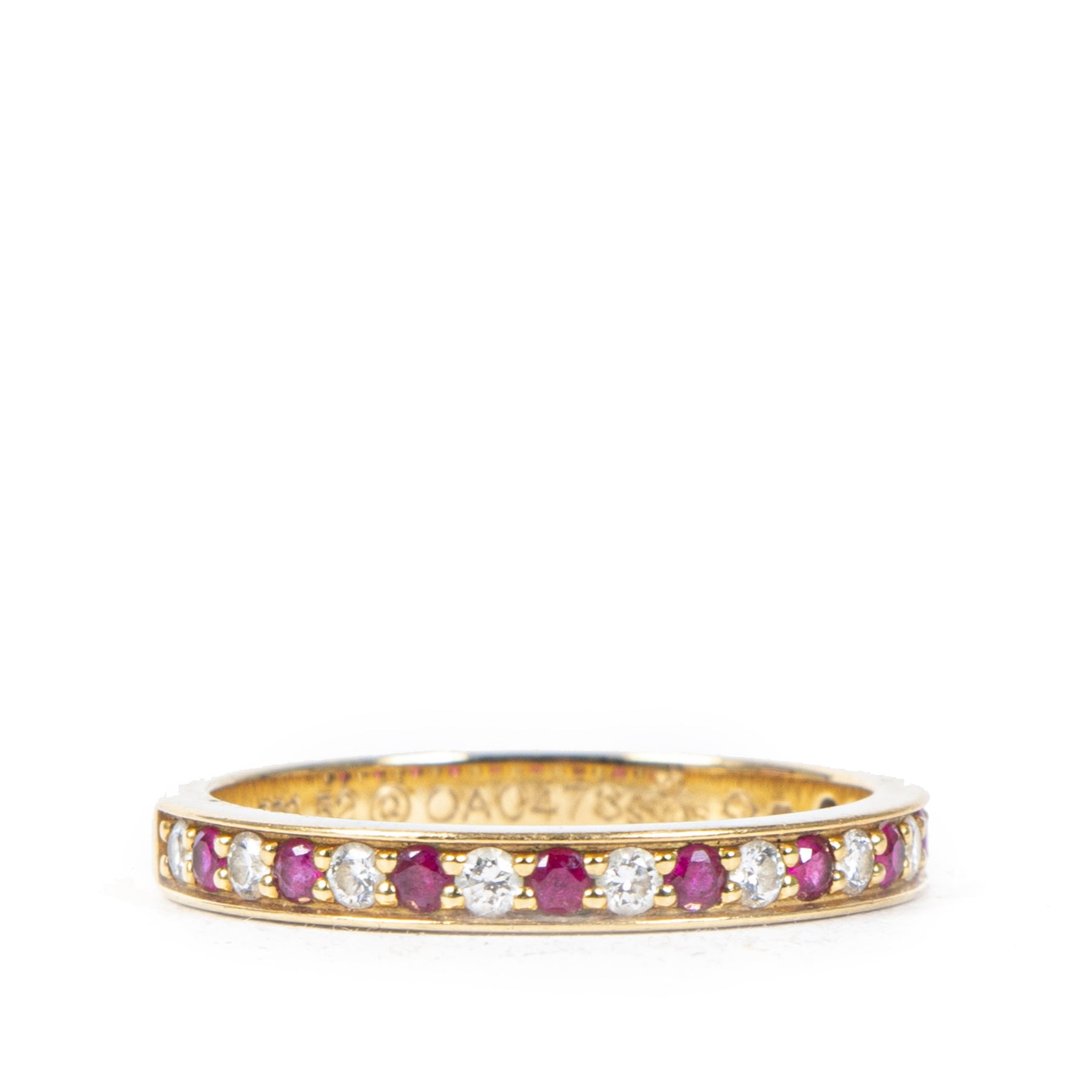 Authentic secondhand Cartier Gold Half Eternity Diamond Ruby 18 Karat Ring designer accessories jewelry designer brands fashion luxury vintage webshop safe secure online shopping worldwide shipping delivery