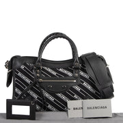Balenciaga City S Black Leather And Logo Fabric Bag