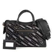 Balenciaga City S Black Leather And Logo Fabric Bag for the best price at Labellov secondhand