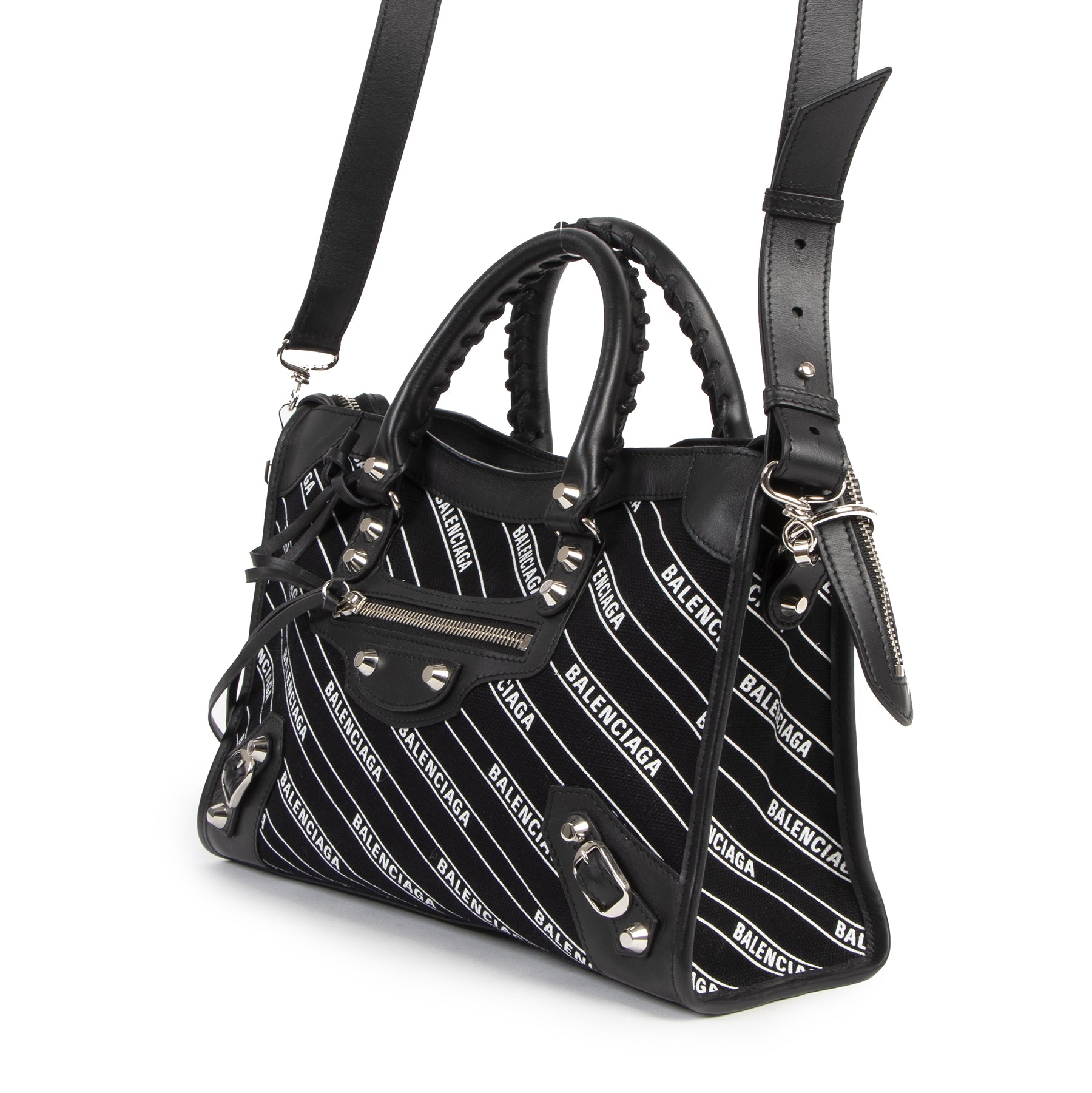Balenciaga City S Black Leather And Logo Fabric Bag pour le meilleur prix chez Labellov