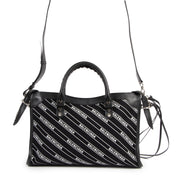 Koop en verkoop uw authentieke designer Balenciaga City S Black Leather And Logo Fabric Bag
