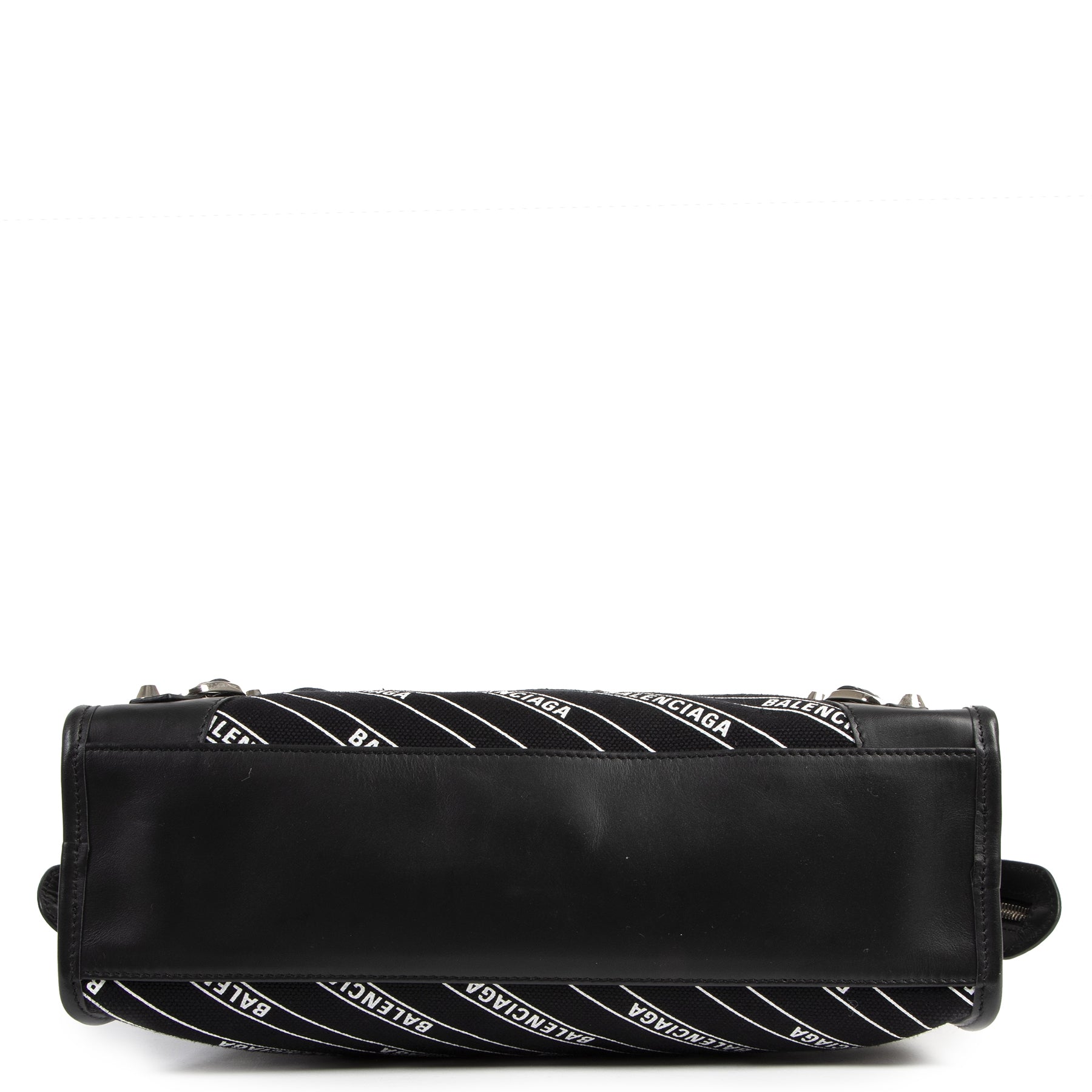 Balenciaga City S Black Leather And Logo Fabric Bag