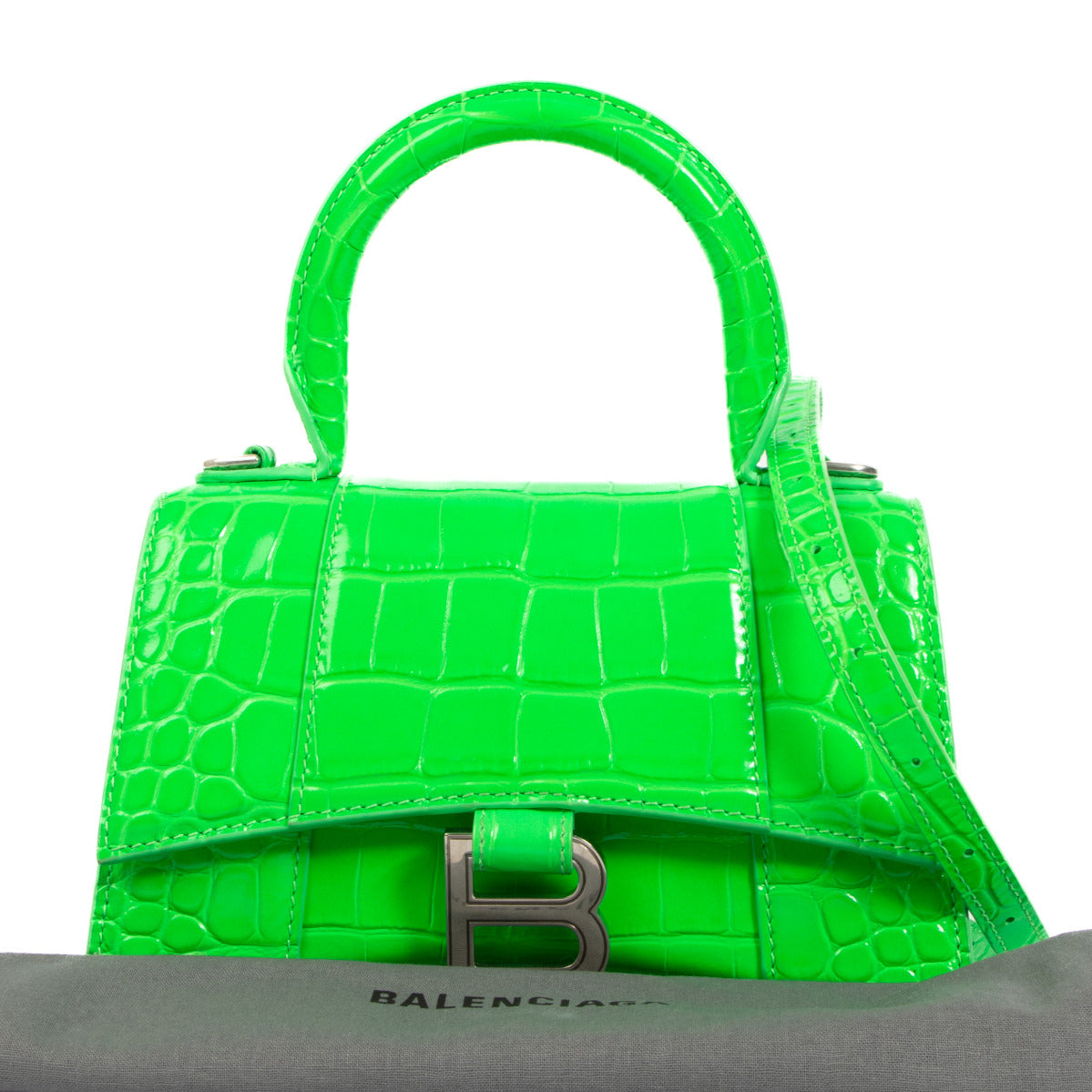Balenciaga Neon Green Croco XS Shoulder Bag