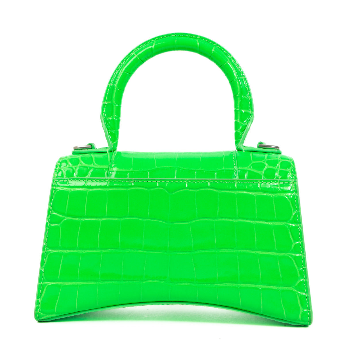 Balenciaga Neon Green Crocodile-Embossed Hourglass XS Shoulder Bag