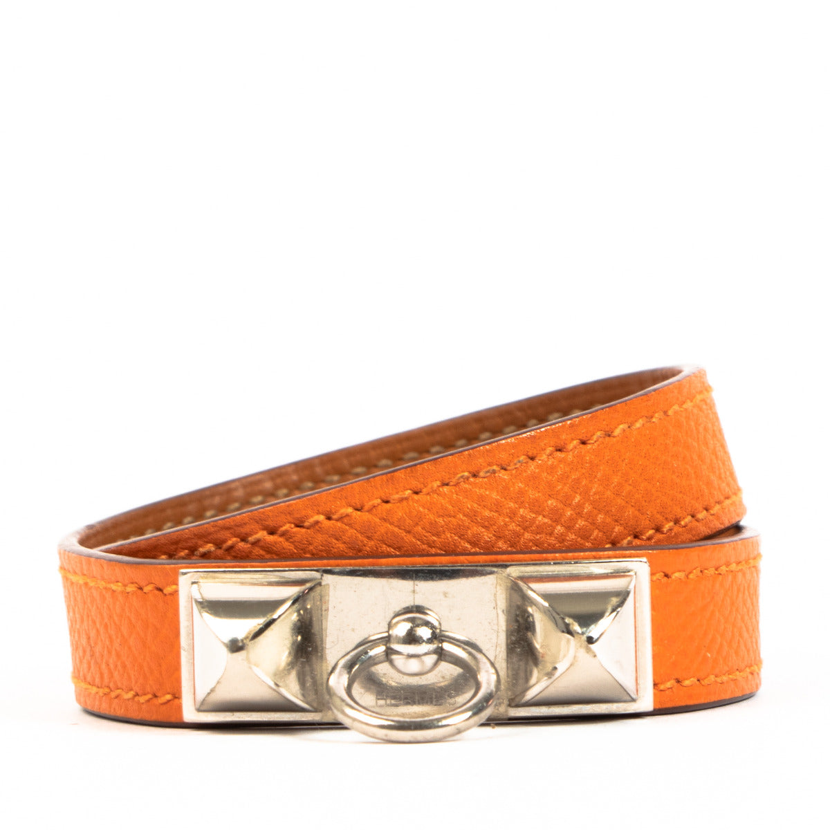Hermès Oranje Leren Rivale Armband PHW