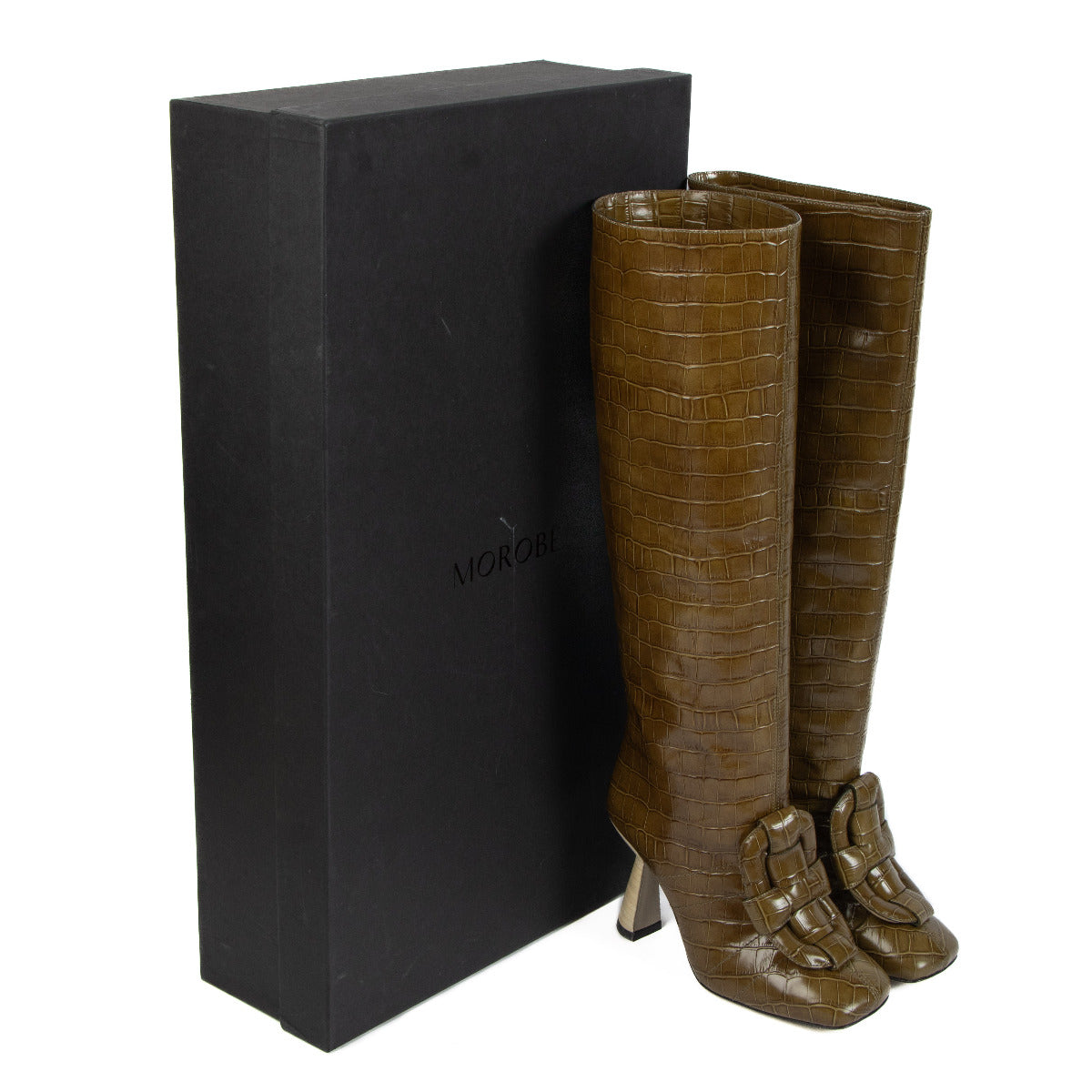 Bottes Morobé Kaki Rosie en cuir embossé croco - taille 37
