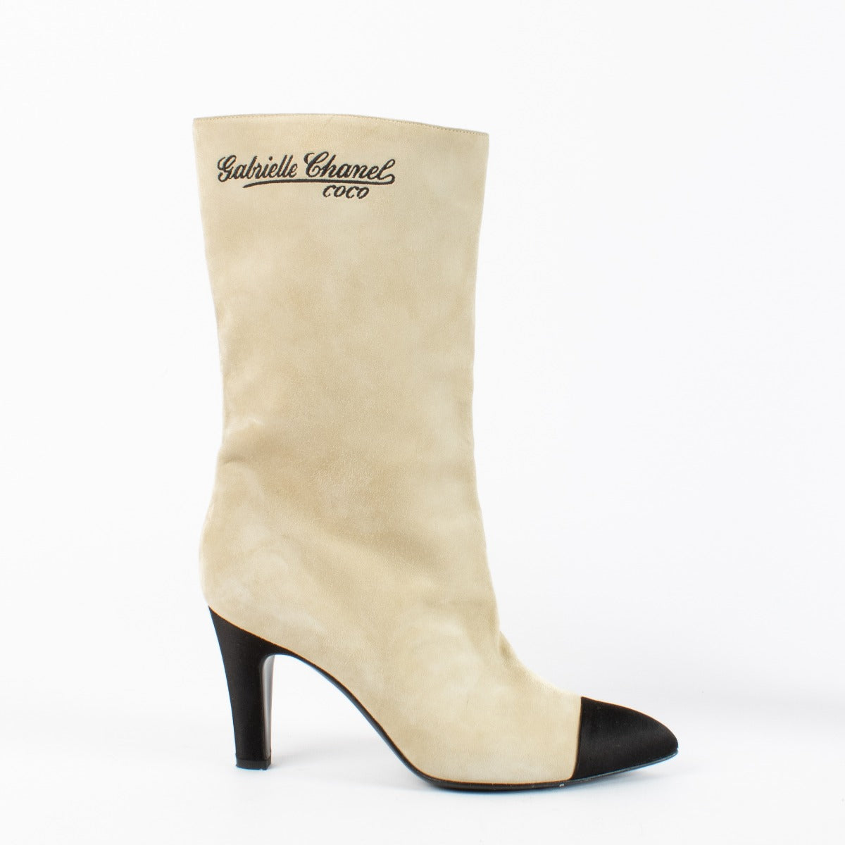 Authentic second-hand Chanel Beige Two-Tone Cap Toe Boots - Size 38 C on labellov.com