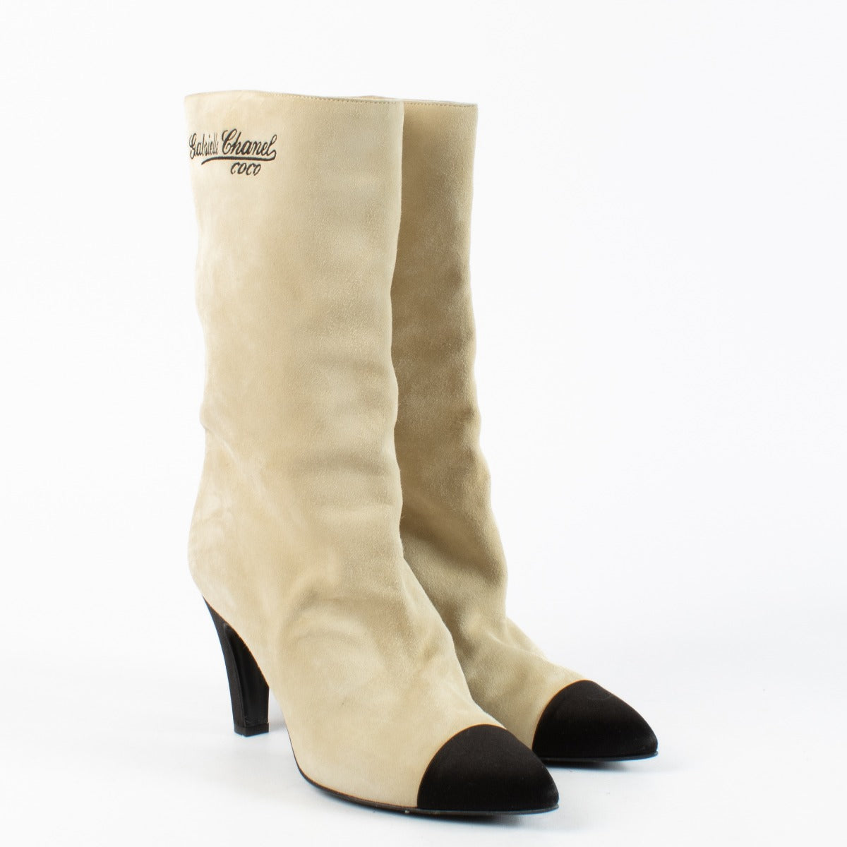 Authentic second-hand Chanel Beige Two-Tone Cap Toe Boots - Size 38 C on labellov.com