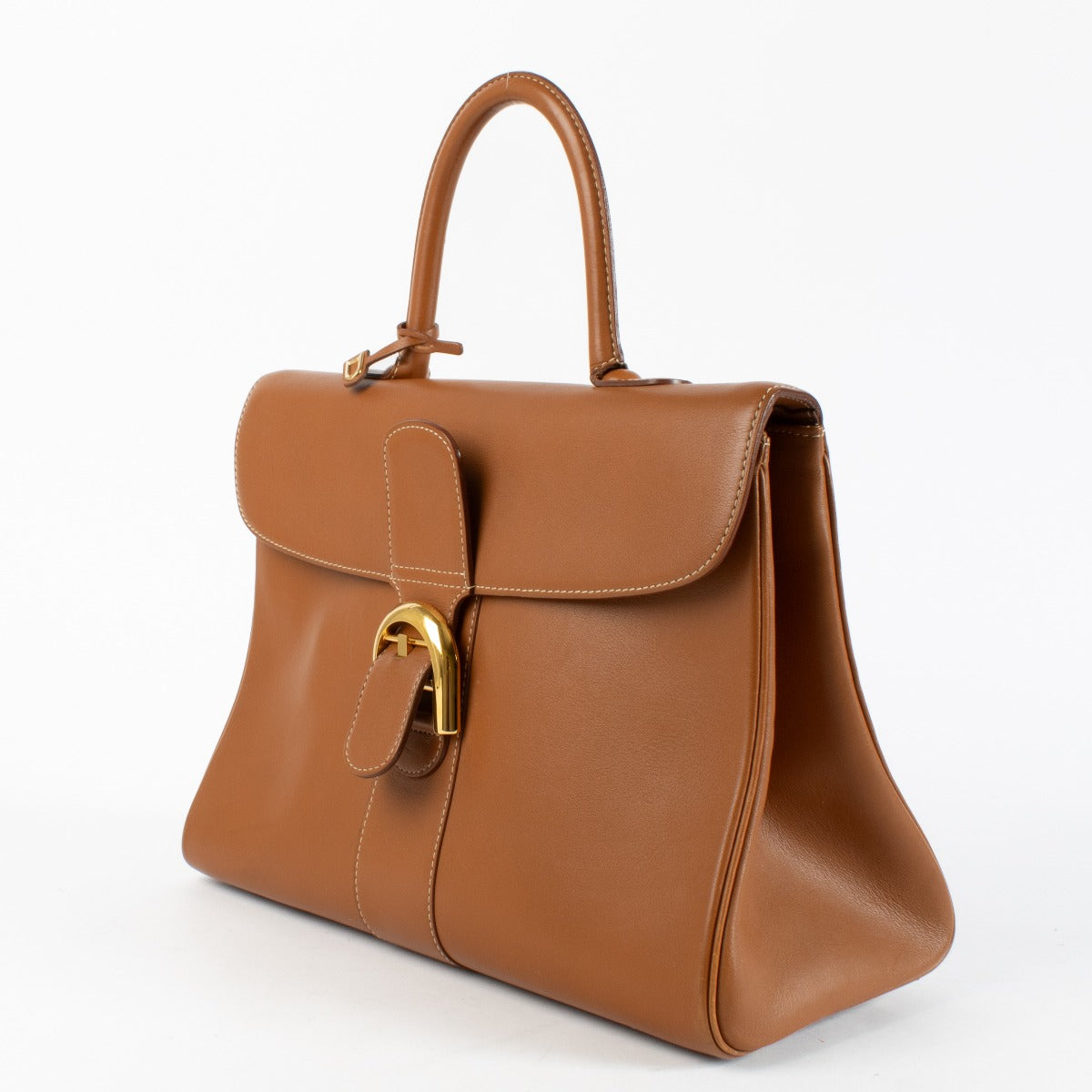 Delvaux Brillant Top Handle Bag in Gold Box Calf leather with gold-tone hardware available at Labellov.com