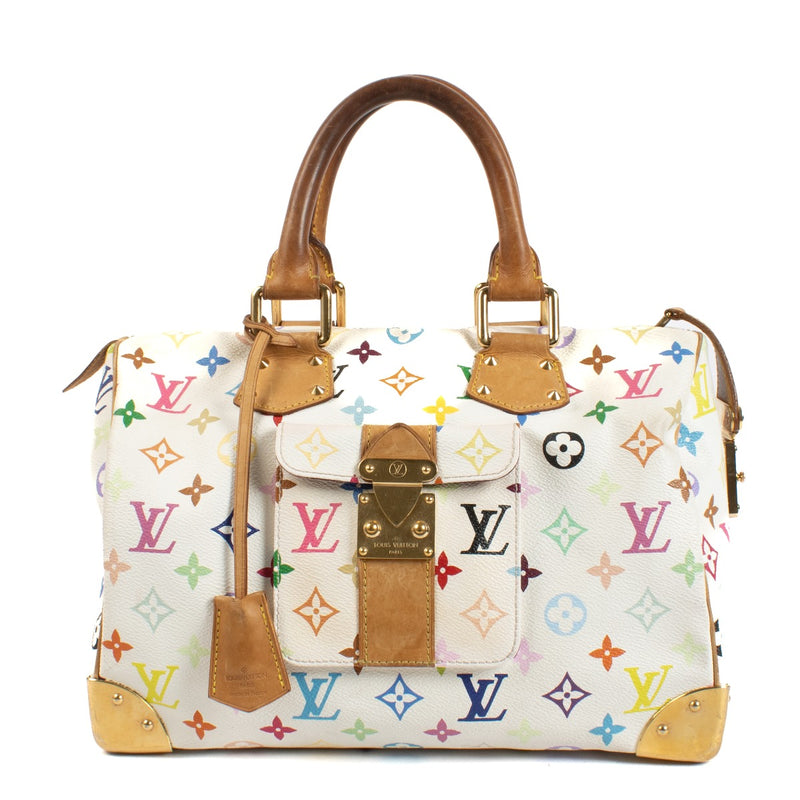 Vintage Second hand Designer Louis Vuitton White Monogram Multicolore Speedy 30 on www.labellov.com