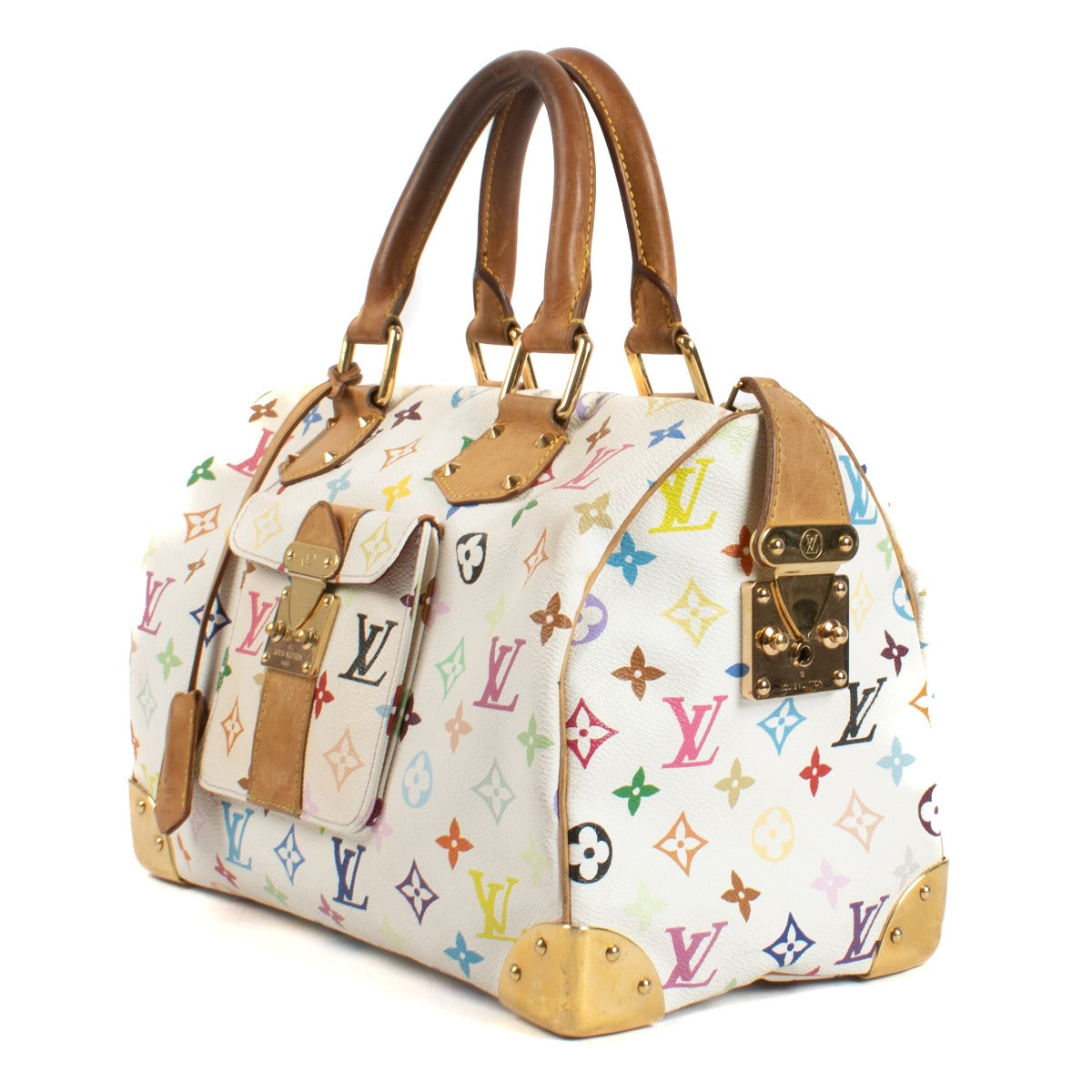 Vintage Second hand Designer Louis Vuitton White Monogram Multicolore Speedy 30 on www.labellov.com