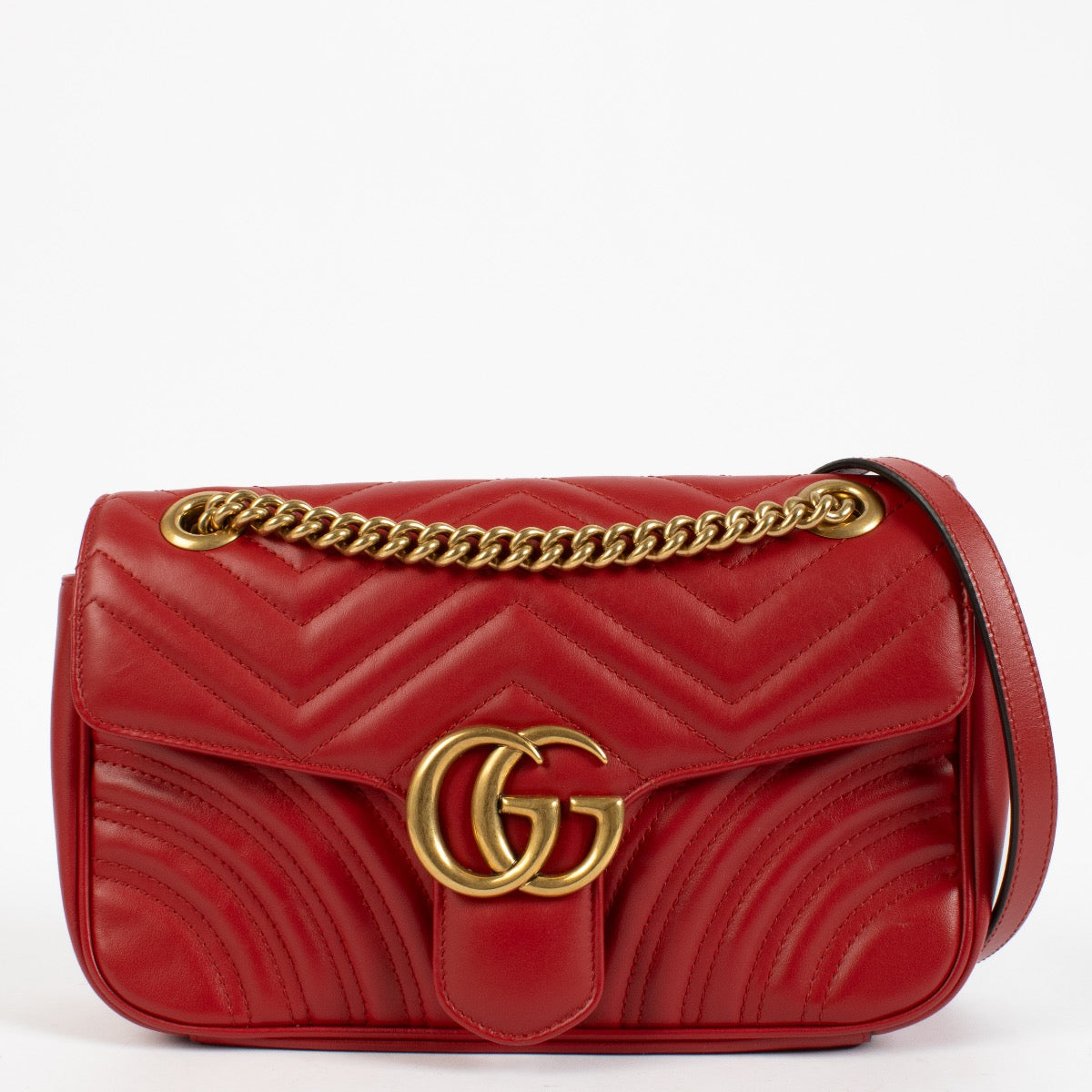 Gucci Red Leather Medium GG Marmont Bag