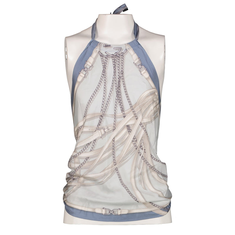 Shop safe online at Labellov in Antwerp, Brussels and Knokke this 100% authentic second hand Gucci Blue Silk Tie Top