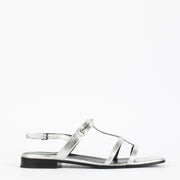 Authentic pre-loved Gucci Silver Slim Horsebit Flat Sandals — Size 37.5 on Labellov.com