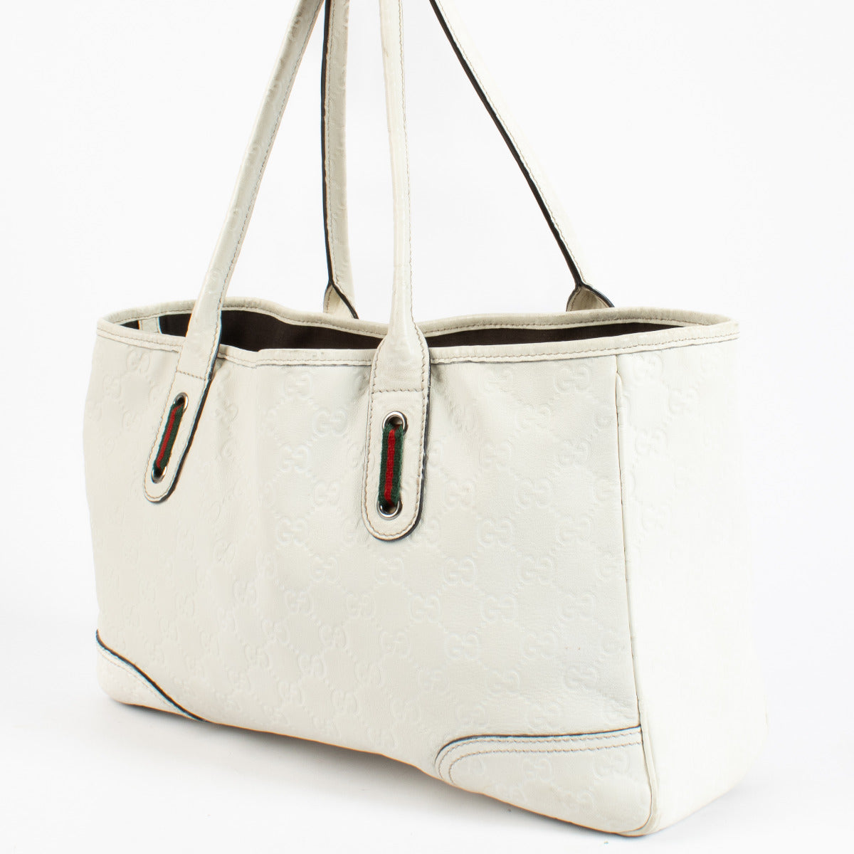 Gucci White GG Monogram Embossed Leather Tote Bag