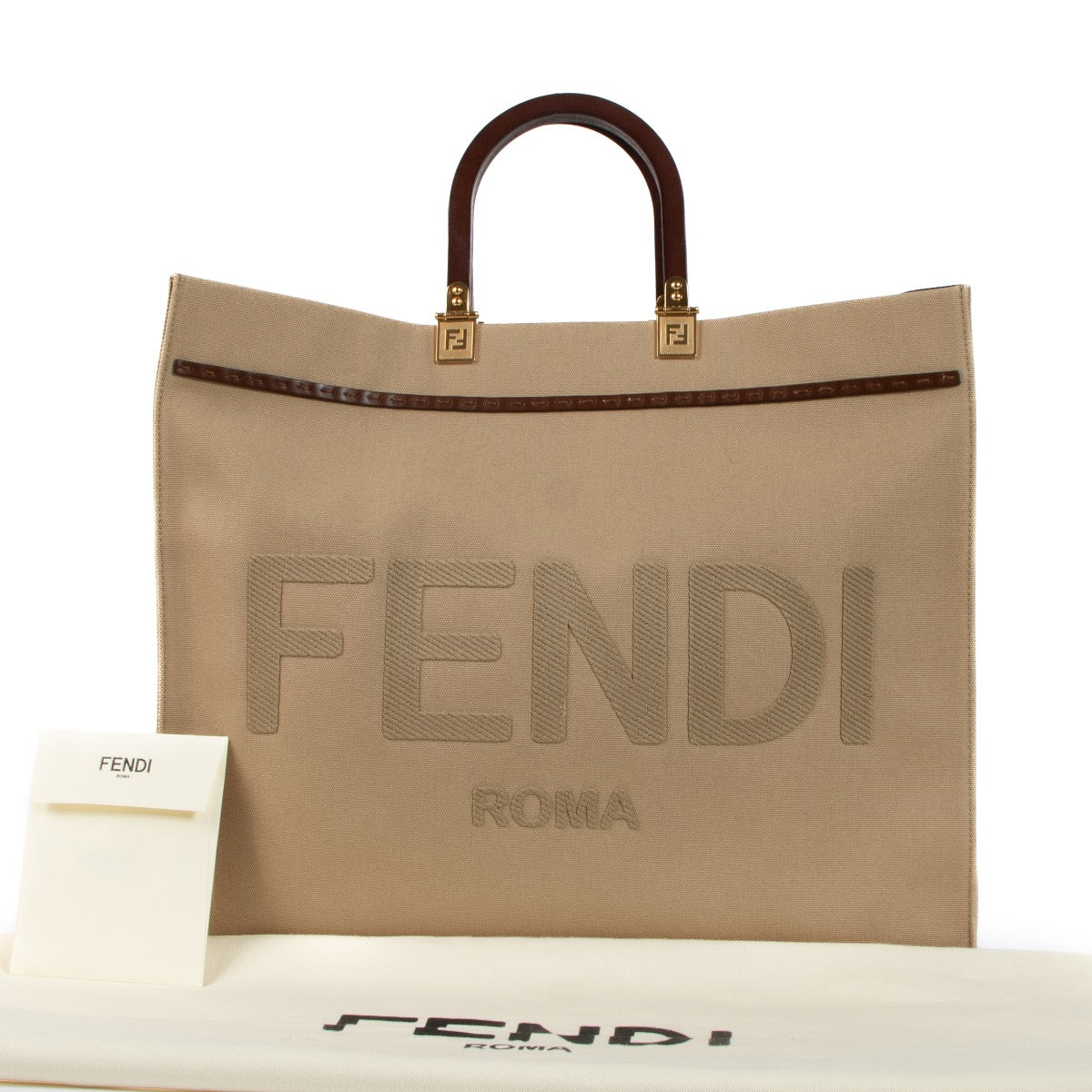 Shop safe online at Labellov in Antwerp, Brussels and Knokke this 100% authentic second hand Fendi Beige Canvas Large Sunshine Tote Bag