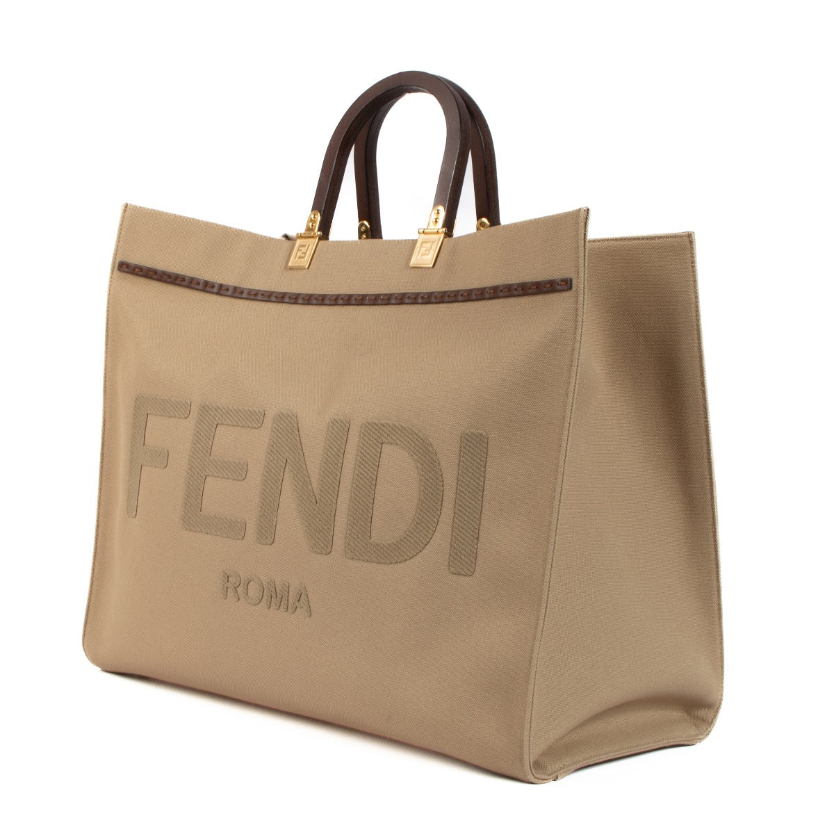 Shop safe online at Labellov in Antwerp, Brussels and Knokke this 100% authentic second hand Fendi Beige Canvas Large Sunshine Tote Bag