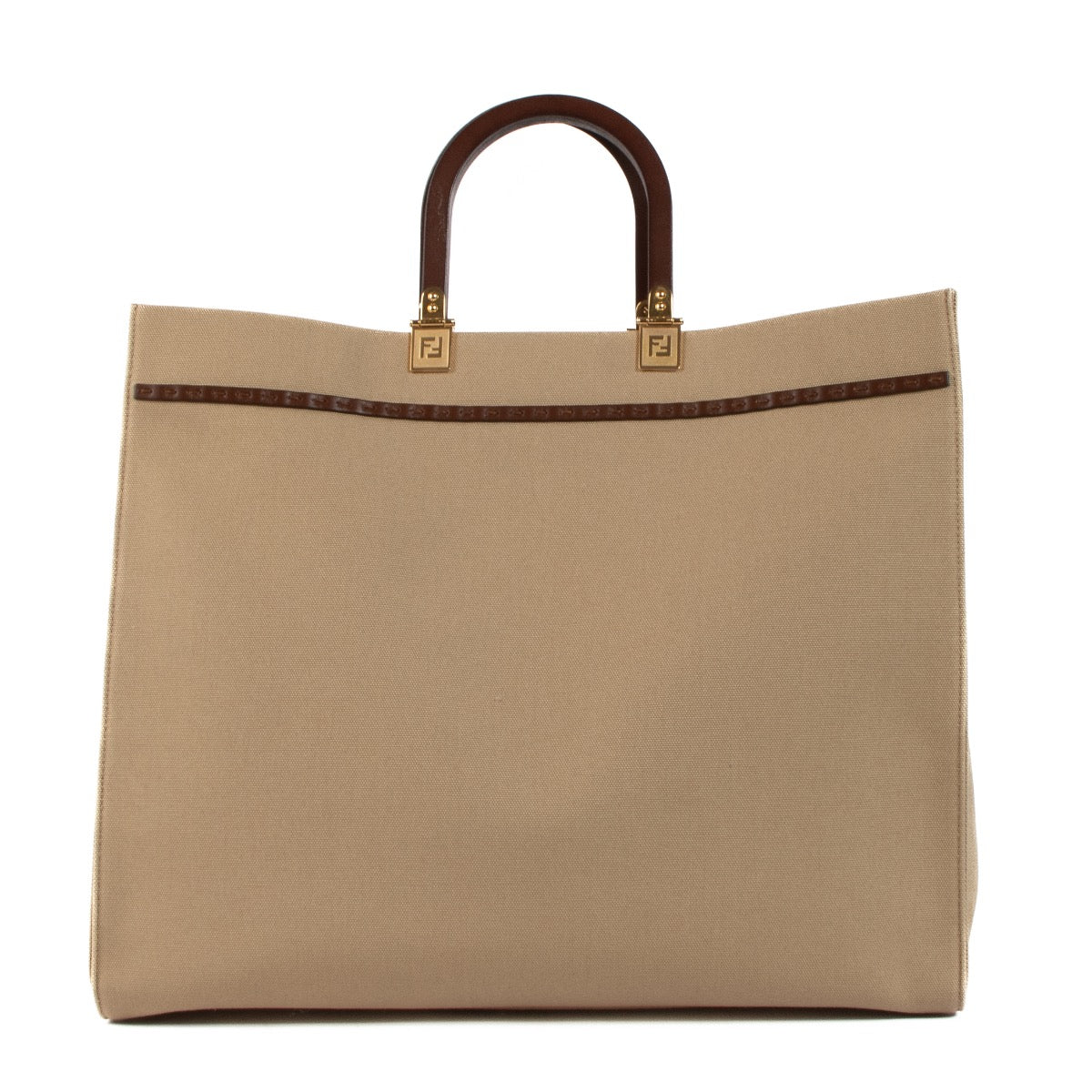 Shop safe online at Labellov in Antwerp, Brussels and Knokke this 100% authentic second hand Fendi Beige Canvas Large Sunshine Tote Bag
