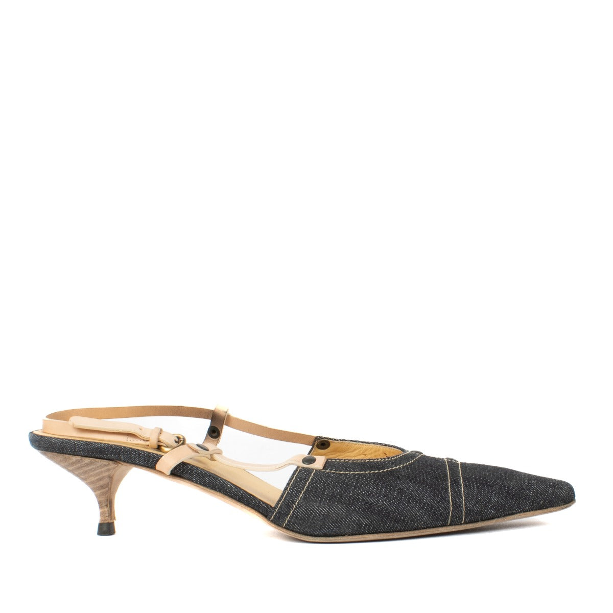 Miu Miu Denim Vintage Slingback Kitten Heels