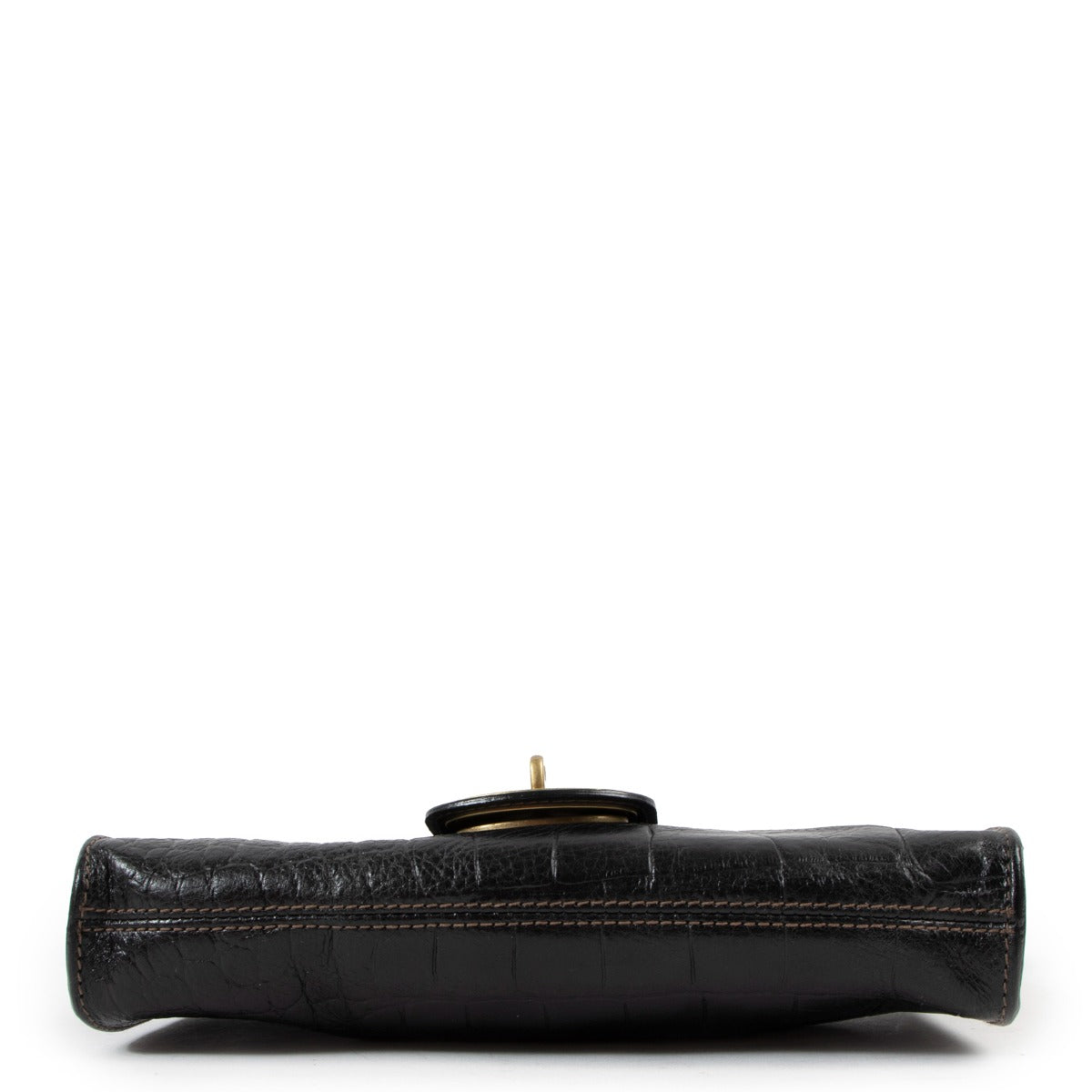 Sac Baguette en Cuir Gaufré Crocodile Noir Mulberry