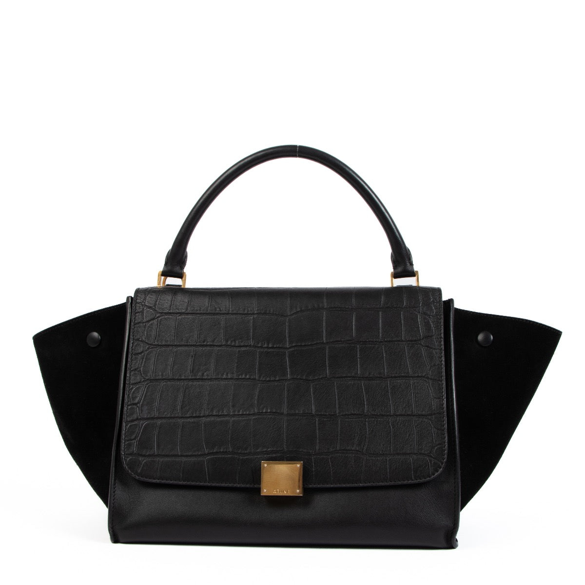 Shop safe online at Labellov in Antwerp, Brussels or Knokke this 100% authentic second hand Celine Black Crocodile-Embossed Medium Trapeze Bag
