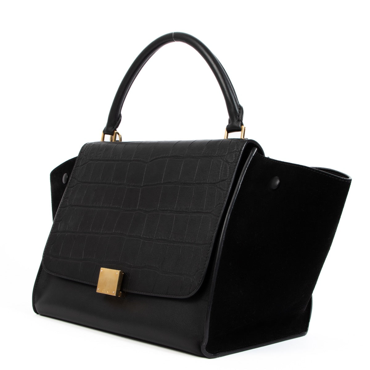 Shop safe online at Labellov in Antwerp, Brussels or Knokke this 100% authentic second hand Celine Black Crocodile-Embossed Medium Trapeze Bag