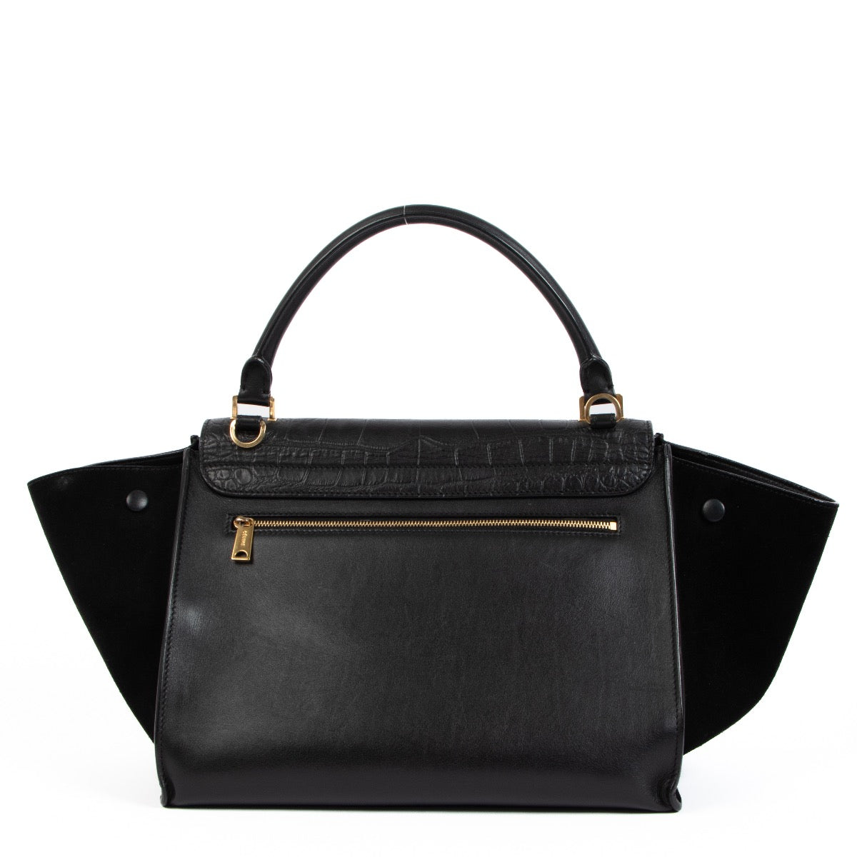 Shop safe online at Labellov in Antwerp, Brussels or Knokke this 100% authentic second hand Celine Black Crocodile-Embossed Medium Trapeze Bag