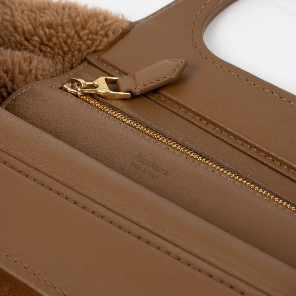 Shop the authentic Max Mara Camel Shearling Tote Bag on Labellov.com.