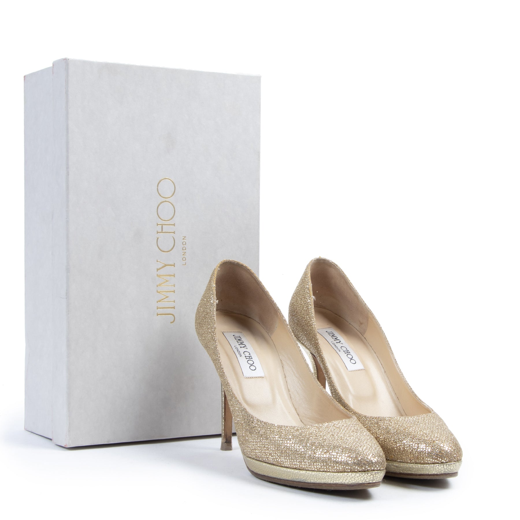 Authentic secondhand Jimmy Choo Gold Glitter Pumps - Size 39 designer shoes luxury vintage webshop safe secure online shopping