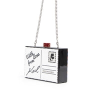 Authentieke Tweedehands Karl Lagerfeld Postcard Minaudiere Clutch juiste prijs veilig online shoppen luxe merken webshop winkelen Antwerpen België mode fashion