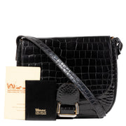 Koop uw authentieke designer Delvaux Black Cavaliere Croco Shoulder Bag