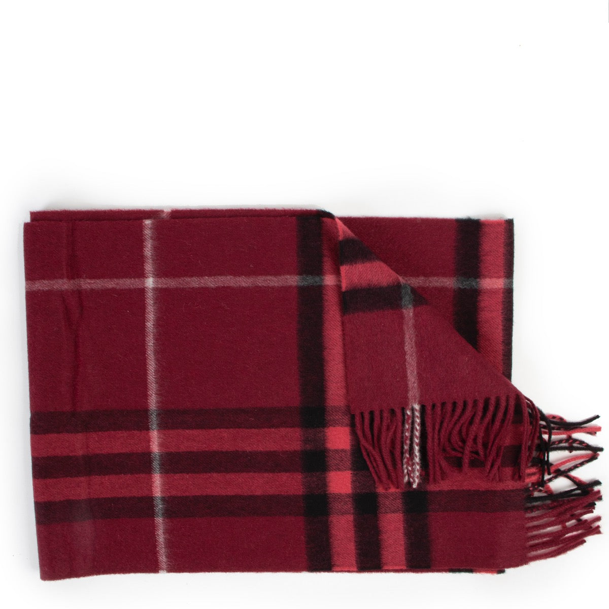 Shop authentic second hand Burberry Burgundy Check Cashmere Scarf at Labellov for the best price