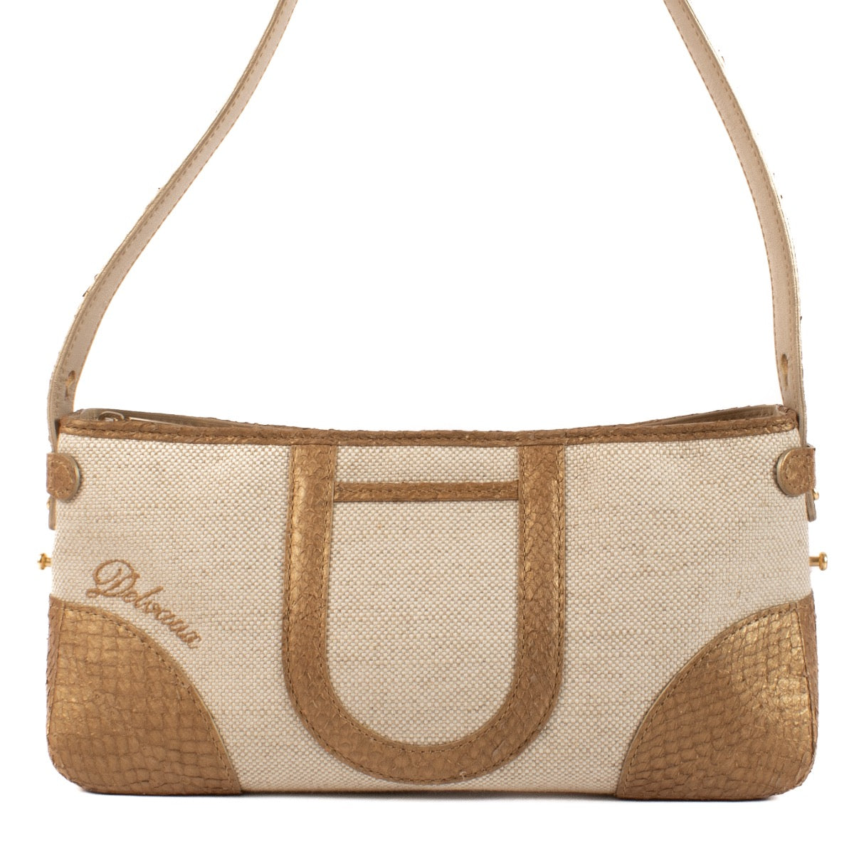 Shop safe online at Labellov in Antwerp, Brussels and Knokke this 100% authentic second hand Delvaux Champagne Poisson Tempête City PM Shoulder Bag