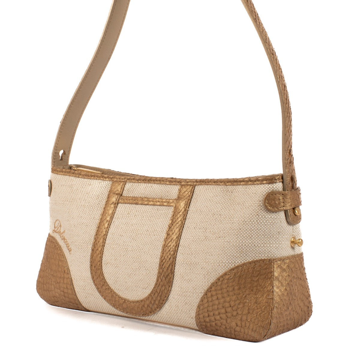 Shop safe online at Labellov in Antwerp, Brussels and Knokke this 100% authentic second hand Delvaux Champagne Poisson Tempête City PM Shoulder Bag