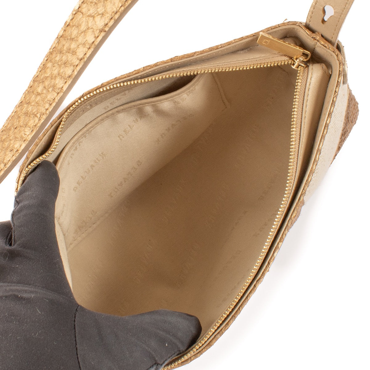 Shop safe online at Labellov in Antwerp, Brussels and Knokke this 100% authentic second hand Delvaux Champagne Poisson Tempête City PM Shoulder Bag