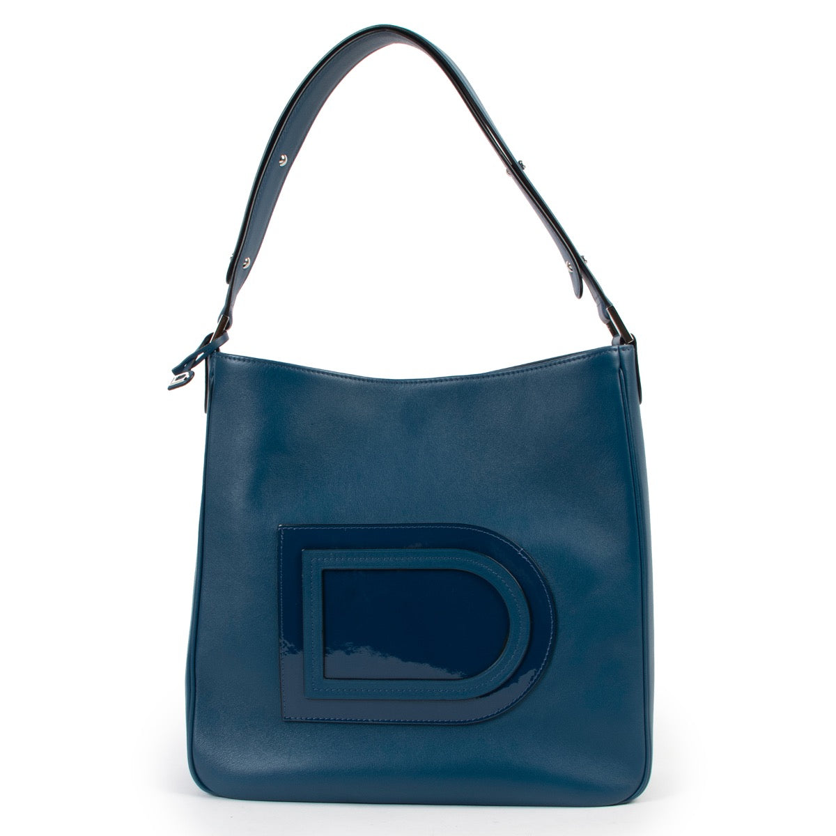 shop authentic second hand Delvaux Blue Louise Hobo MM Allure Vernis Shoulder Bag at Labellov