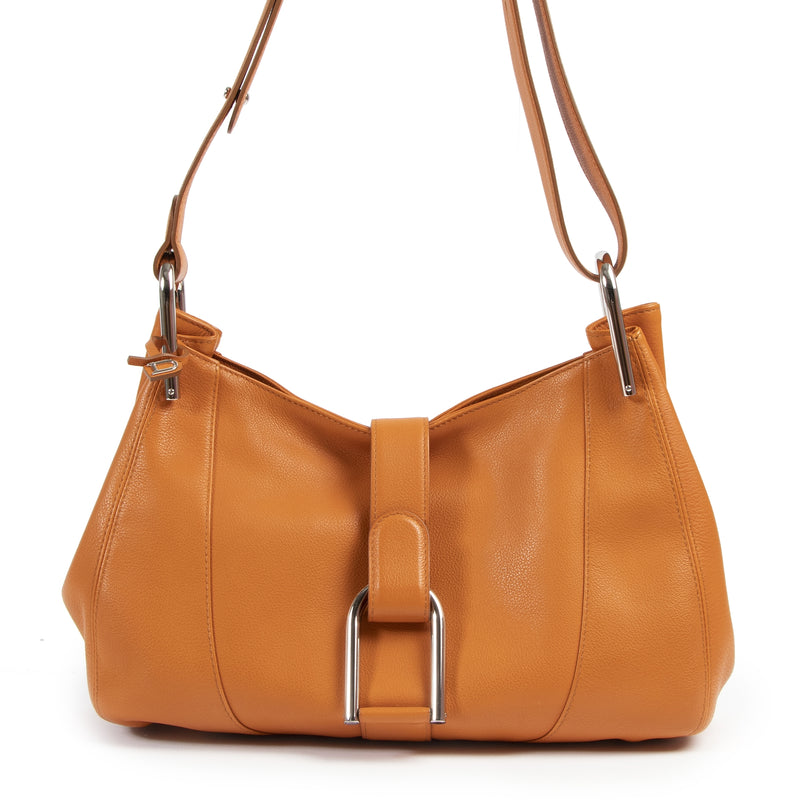 Authentieke Tweedehands Delvaux Orange Chablis Shoulder Bag juiste prijs veilig online shoppen luxe merken webshop winkelen Antwerpen België mode fashion