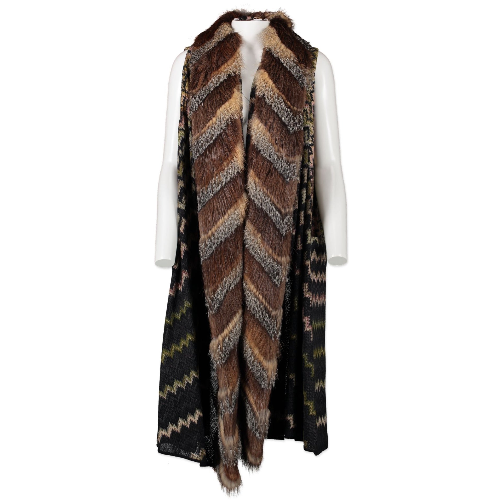Missoni Multicolor Sleeveless Cardigan with Fur Edges - IT40
